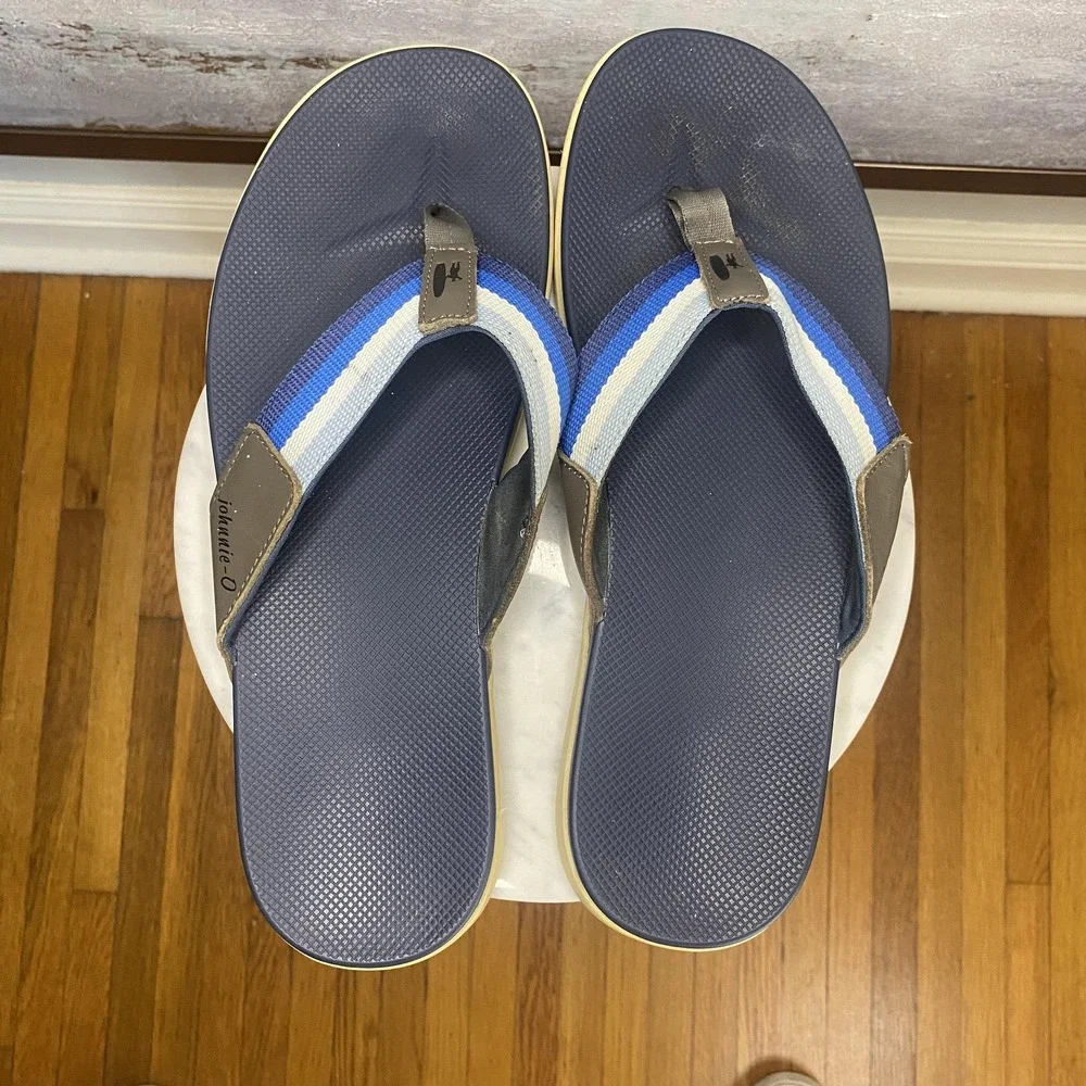Johnnie-O Sandals Mens Size 12 Blue Striped Flip Flops Thong Comfort Casual